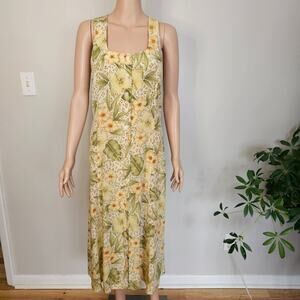 Coldwater Creek 100% Silk Floral Button-Front Midi Dress | Size 14P